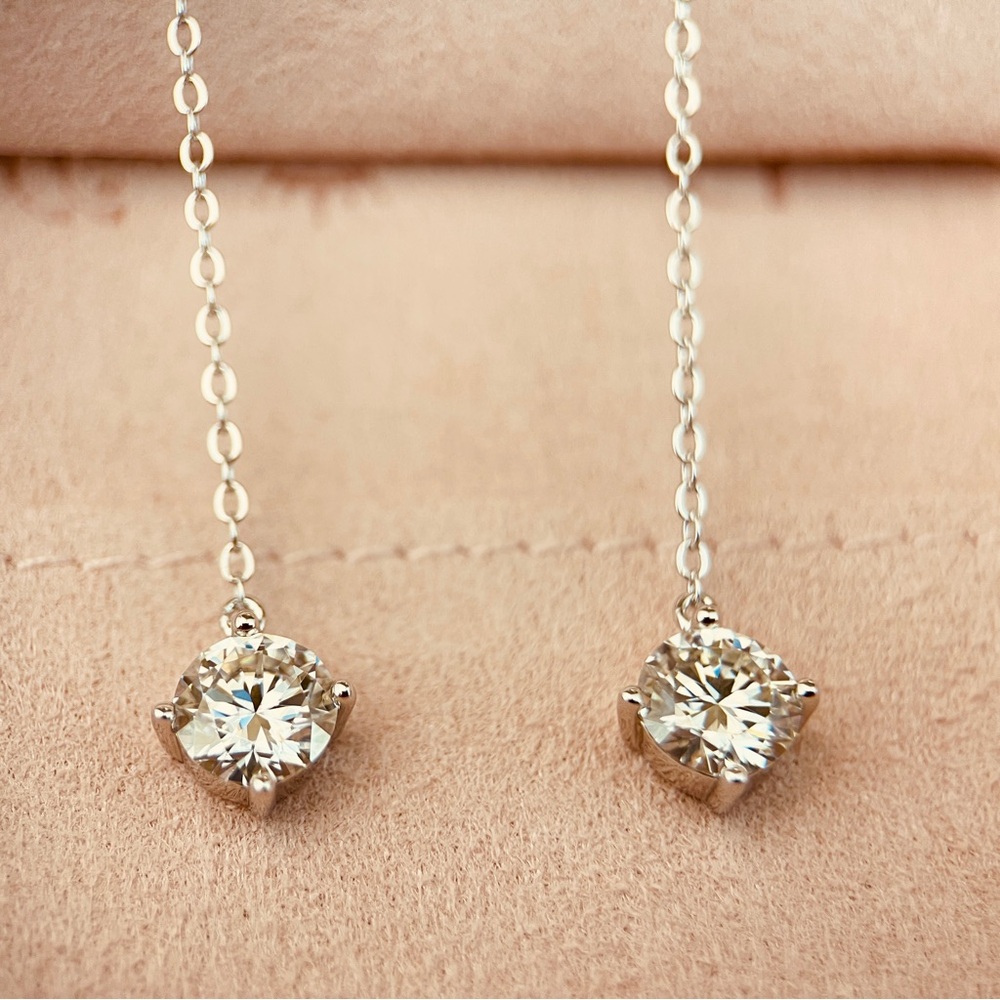 2.1ctw Moissanite Dangle Chain Stud Earrings S925 - Picture 6 of 6